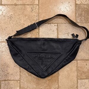 Prada Vitello Daino Black Leather Triangle Shoulder Bag